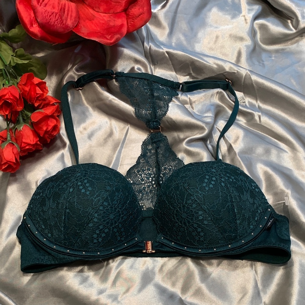 🌹PINK Victoria's Secret  • Date Push Up • Teal Lace Push-Up Racerback Bra
